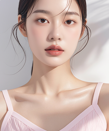 身着粉色吊带上衣的女性面部与颈部线条