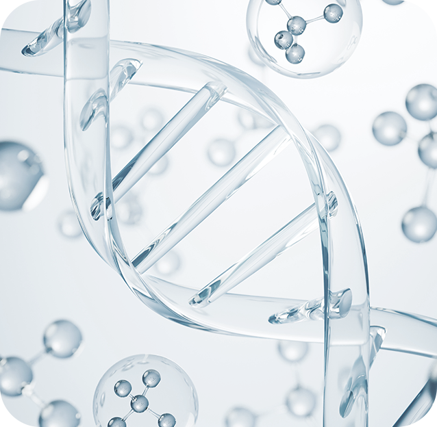 透明なDNA二重らせんと分子構造のグラフィック