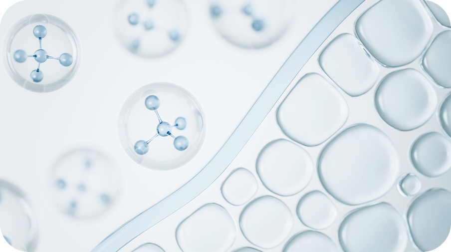 透明な分子構造の水滴と細胞のグラフィック